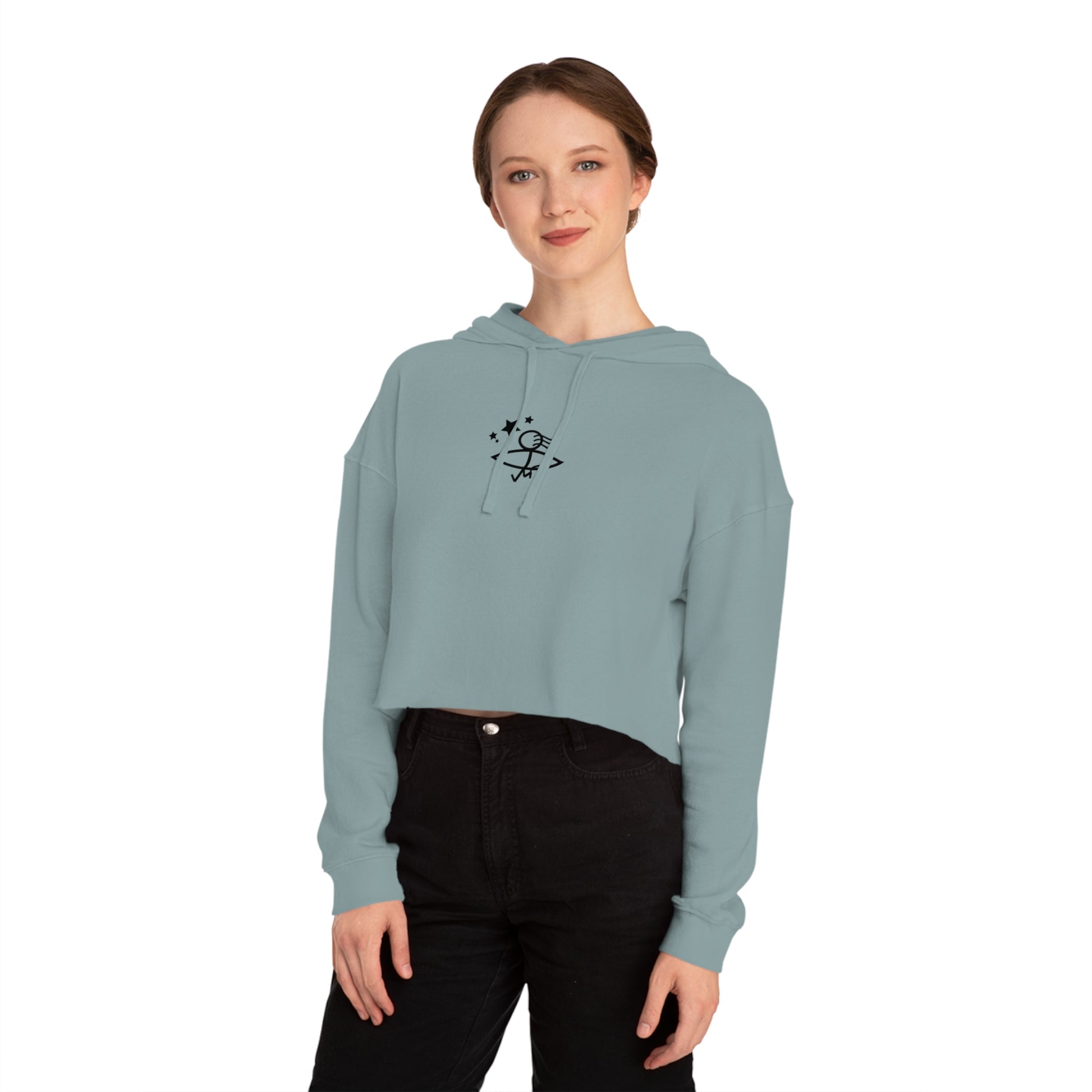 Chic Women’s Cropped Hooded Sweatshirt - Stylish 'Urlich Cultura del Mar' Design