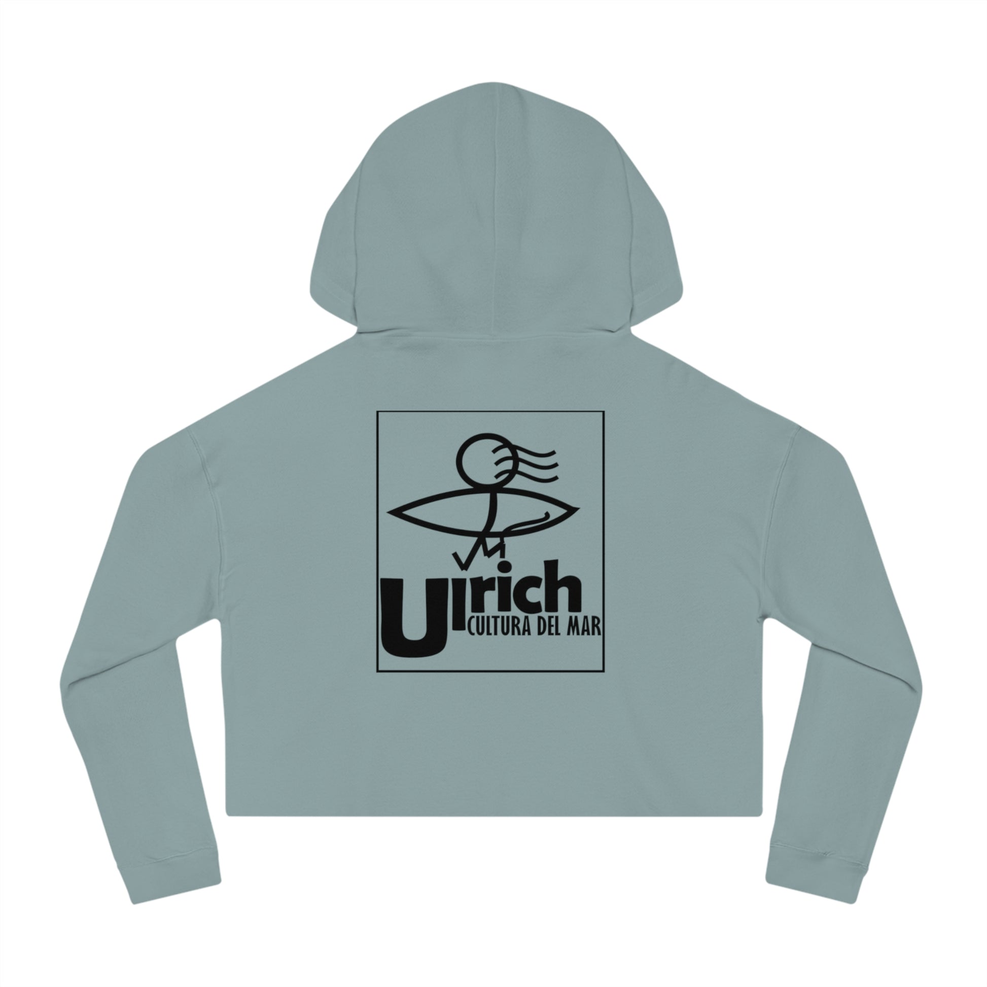 Chic Women’s Cropped Hooded Sweatshirt - Stylish 'Urlich Cultura del Mar' Design