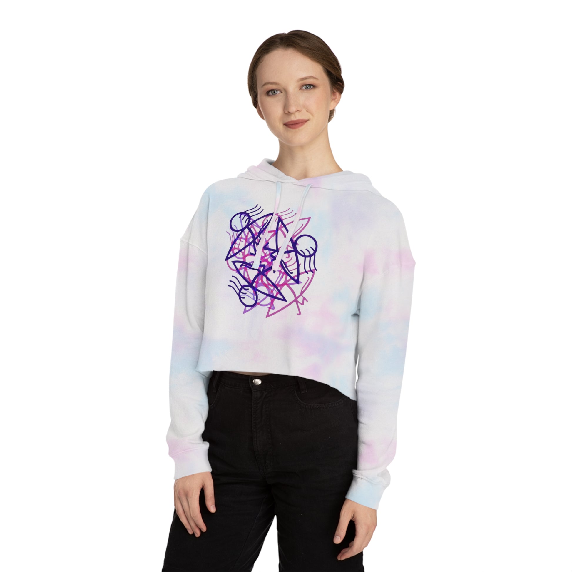 Stylish Women's Cropped Hooded Sweatshirt with Unique Graphic Design, Trendy Activewear, Lounge, Gift for Her, Casual Outfit, Spring Style