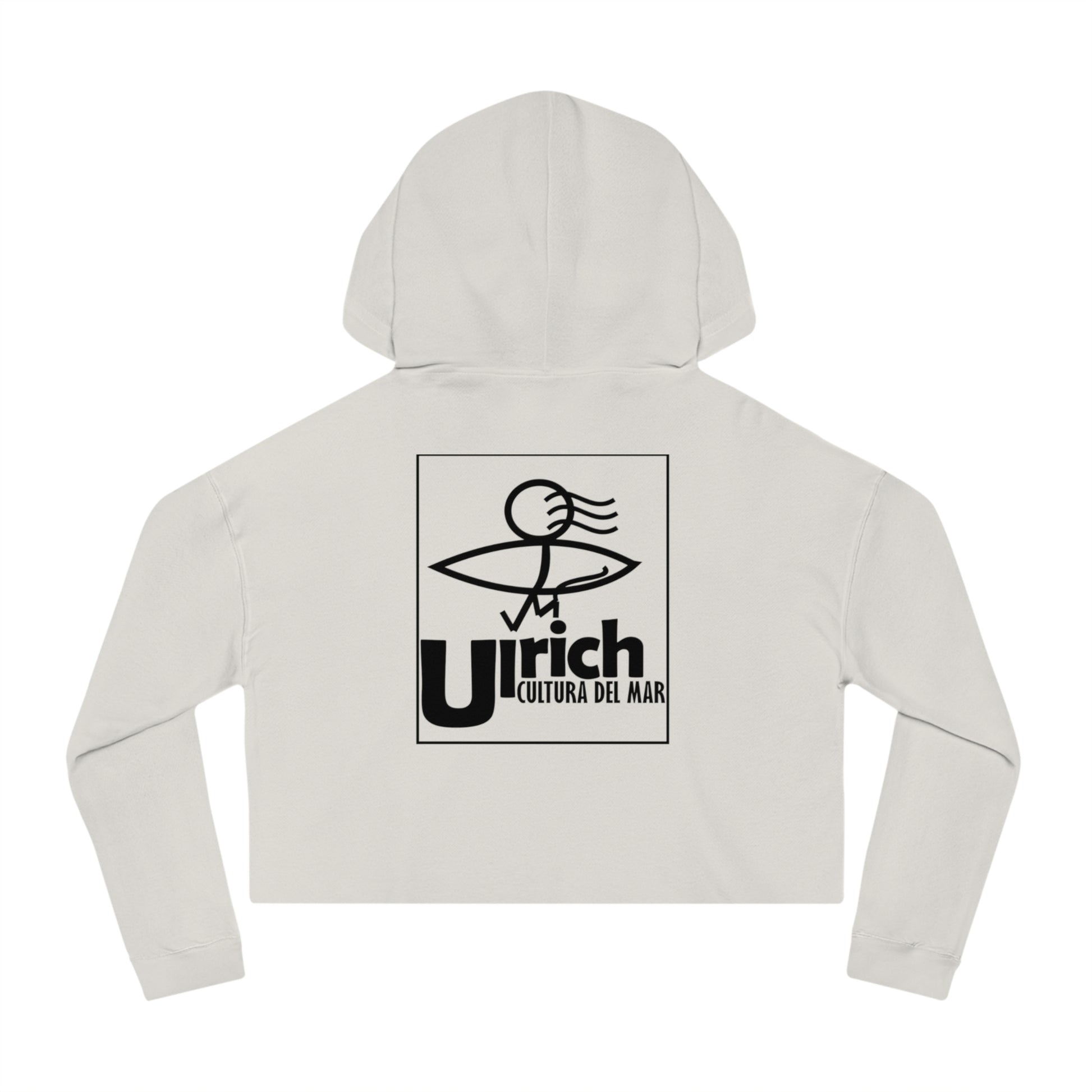Chic Women’s Cropped Hooded Sweatshirt - Stylish 'Urlich Cultura del Mar' Design