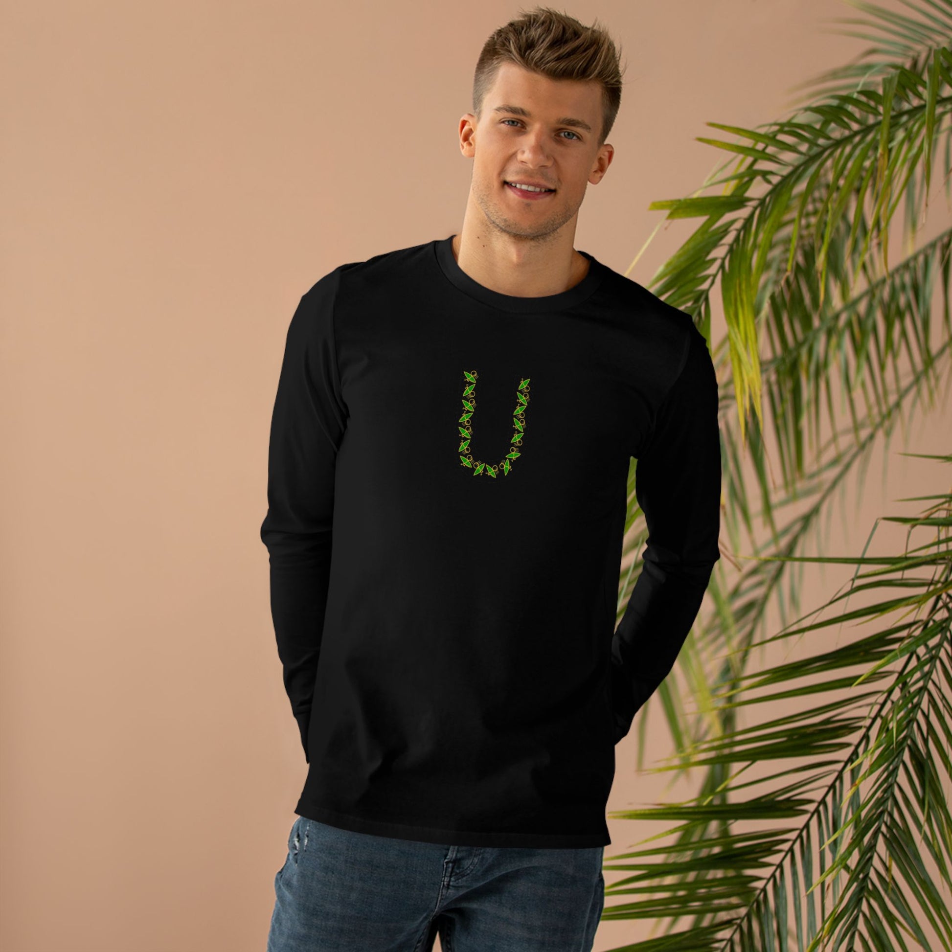 Men’s Base Longsleeve Tee with Unique U Design – Casual Streetwear Staple