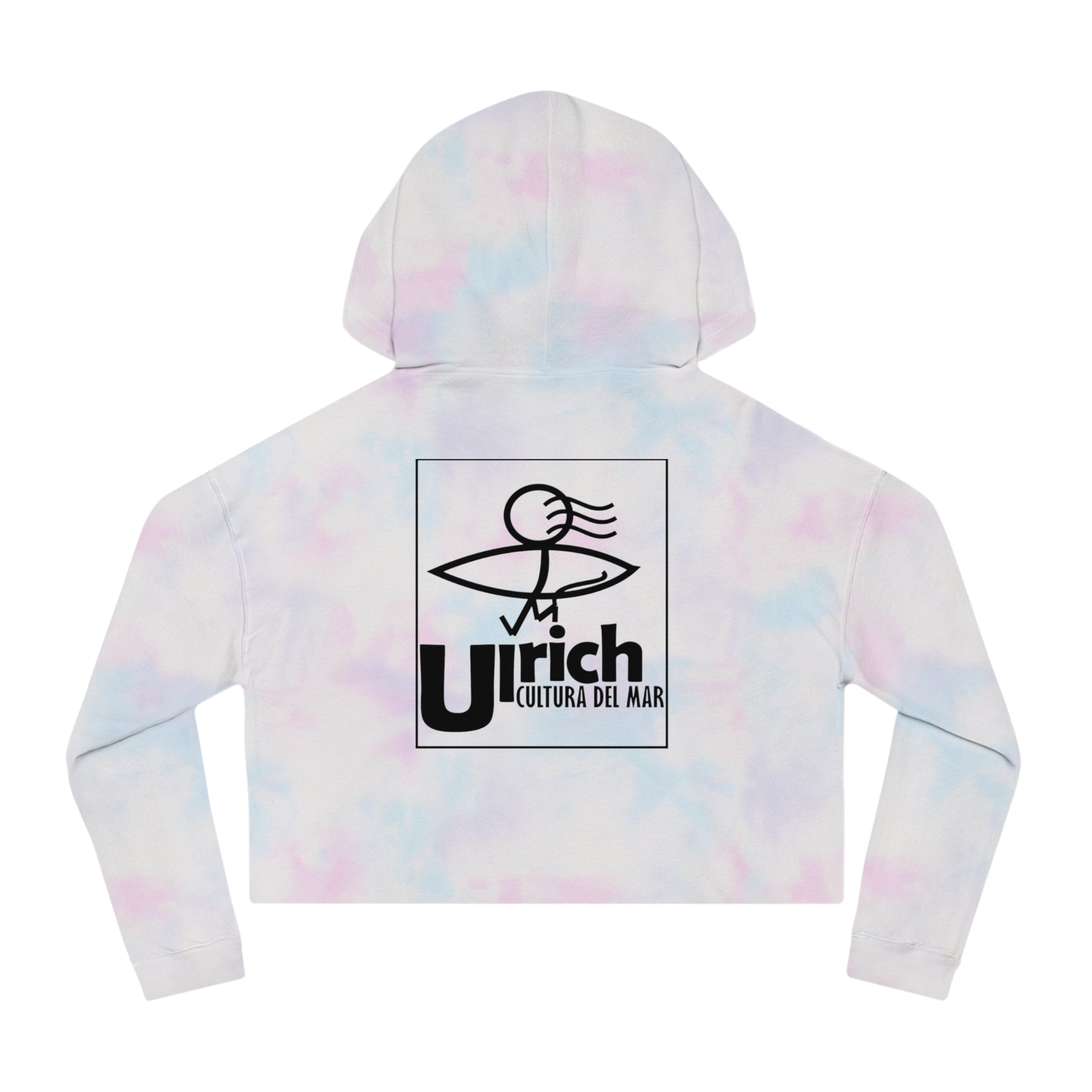 Chic Women’s Cropped Hooded Sweatshirt - Stylish 'Urlich Cultura del Mar' Design