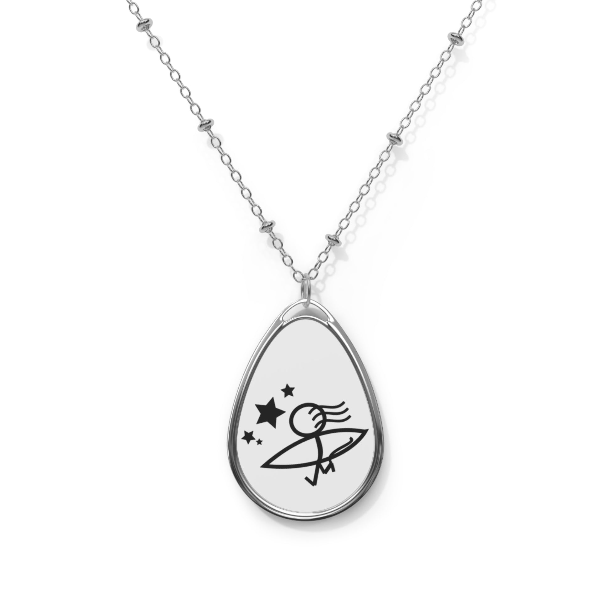 Celestial Tear Drop Necklace, Unique Oval Pendant Jewelry, Starry Night Gift for Her, Cosmic Charm Necklace, Everyday Wear Accessory