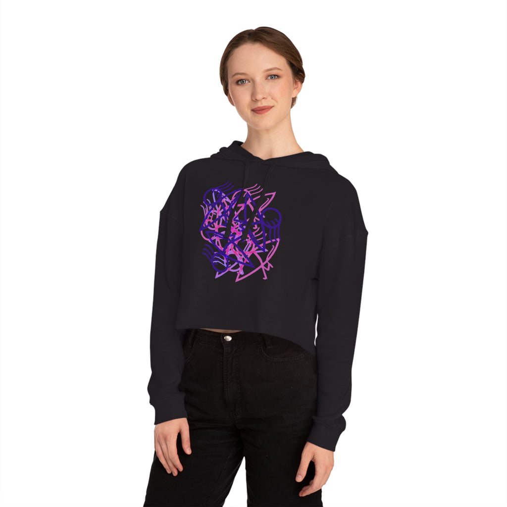Stylish Women's Cropped Hooded Sweatshirt with Unique Graphic Design, Trendy Activewear, Lounge, Gift for Her, Casual Outfit, Spring Style